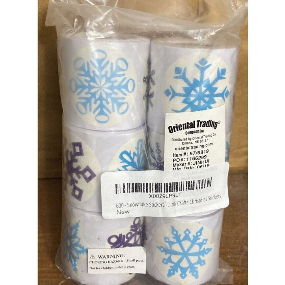 600 - Snowflake Stickers - 6 Assorted Rolls Scrapbook‎ Crafts Christmas